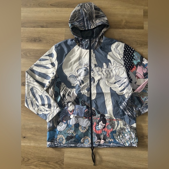 Rebel Vengeance Japanese Skeleton Samurai Windbreaker Jacket, Rare, XXL - NWT - Picture 2 of 11